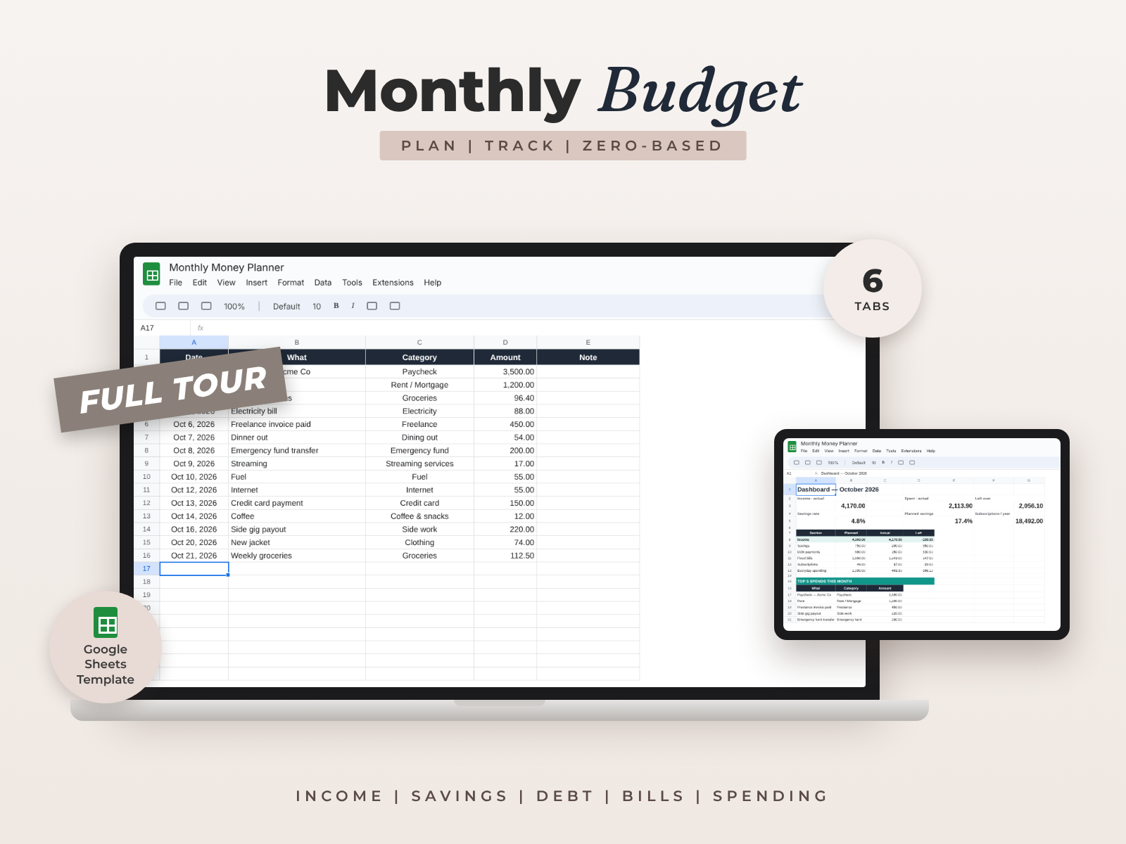 Monthly Budget Planner — Google Sheets template